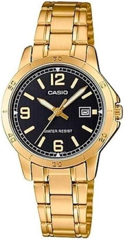 Casio LTP-V004G-1B Women's Gold Tone Stainless Steel Black Dial Date Dress Watch