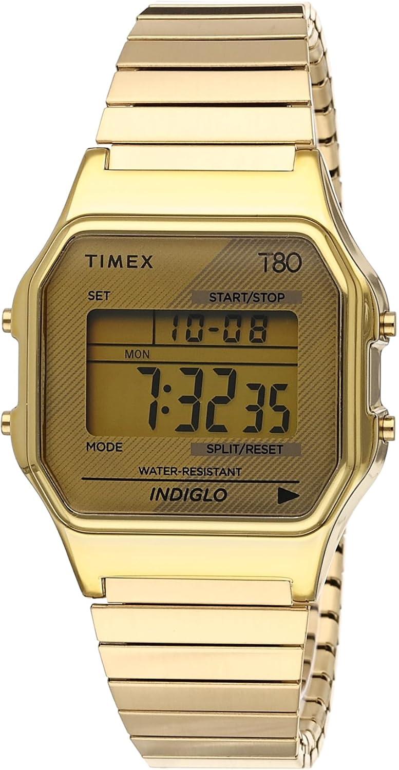 Timex T80 34mm Watch – Gold-Tone with Stainless Steel Expansion Band