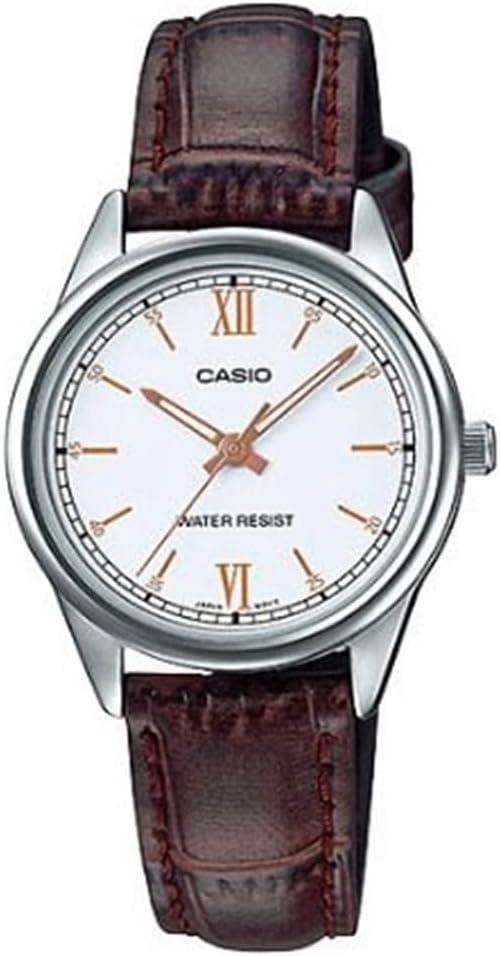 Casio LTP-V005L-7B3 Women's Standard Analog Brown Leather Band White Dial Watch