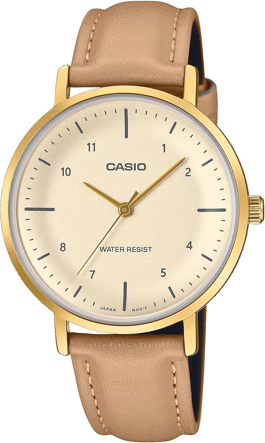 Casio LTP-VT03GL-4B Women's Minimalistic Gold Tone Tan Leather Band Watch