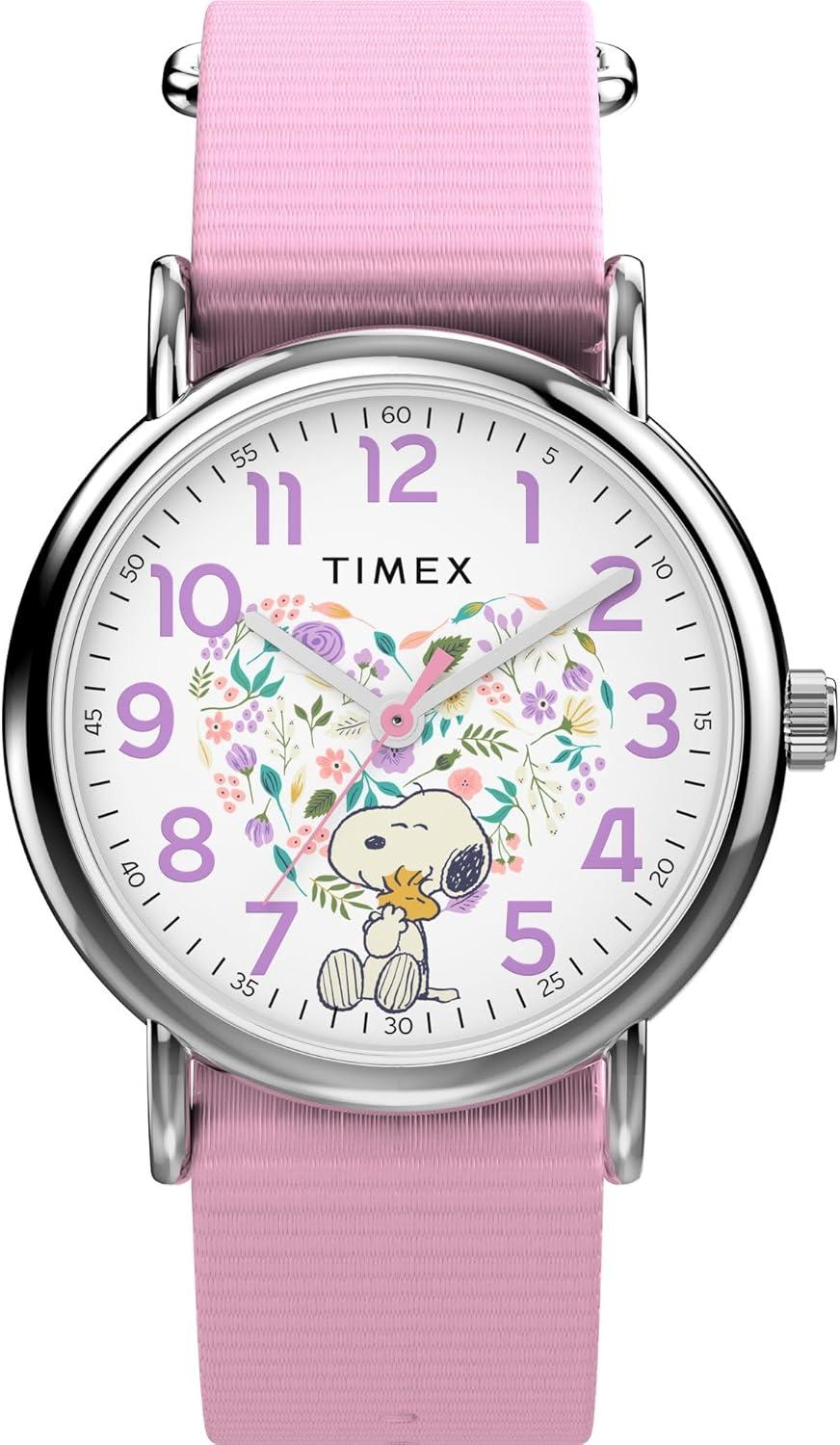 Timex x Peanuts Women's Weekender in Bloom 31mm Watch - Pink Strap White Dial