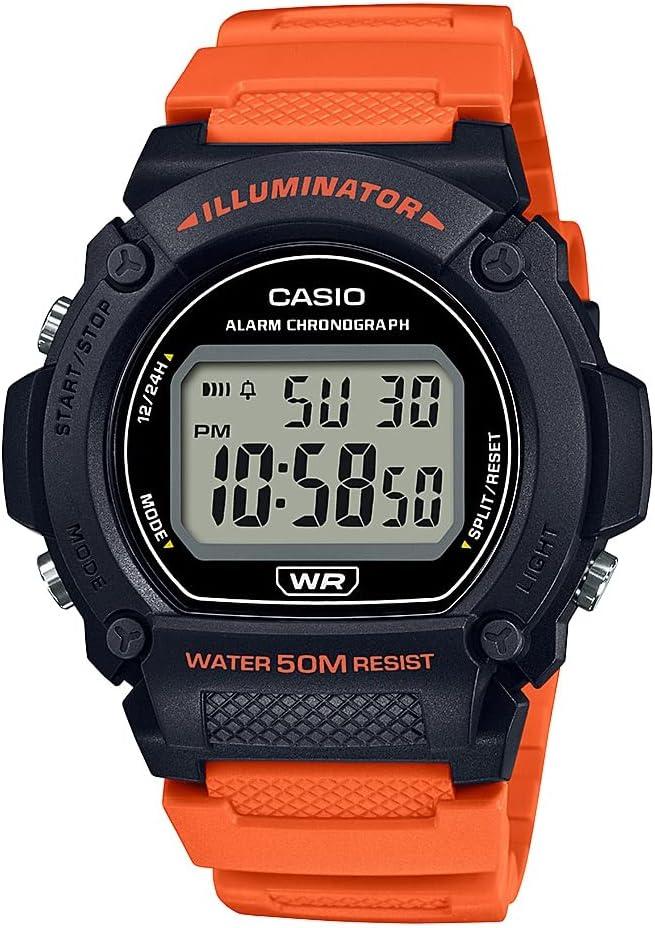Casio W219H Series Men's Digital Watch - Black/Orange