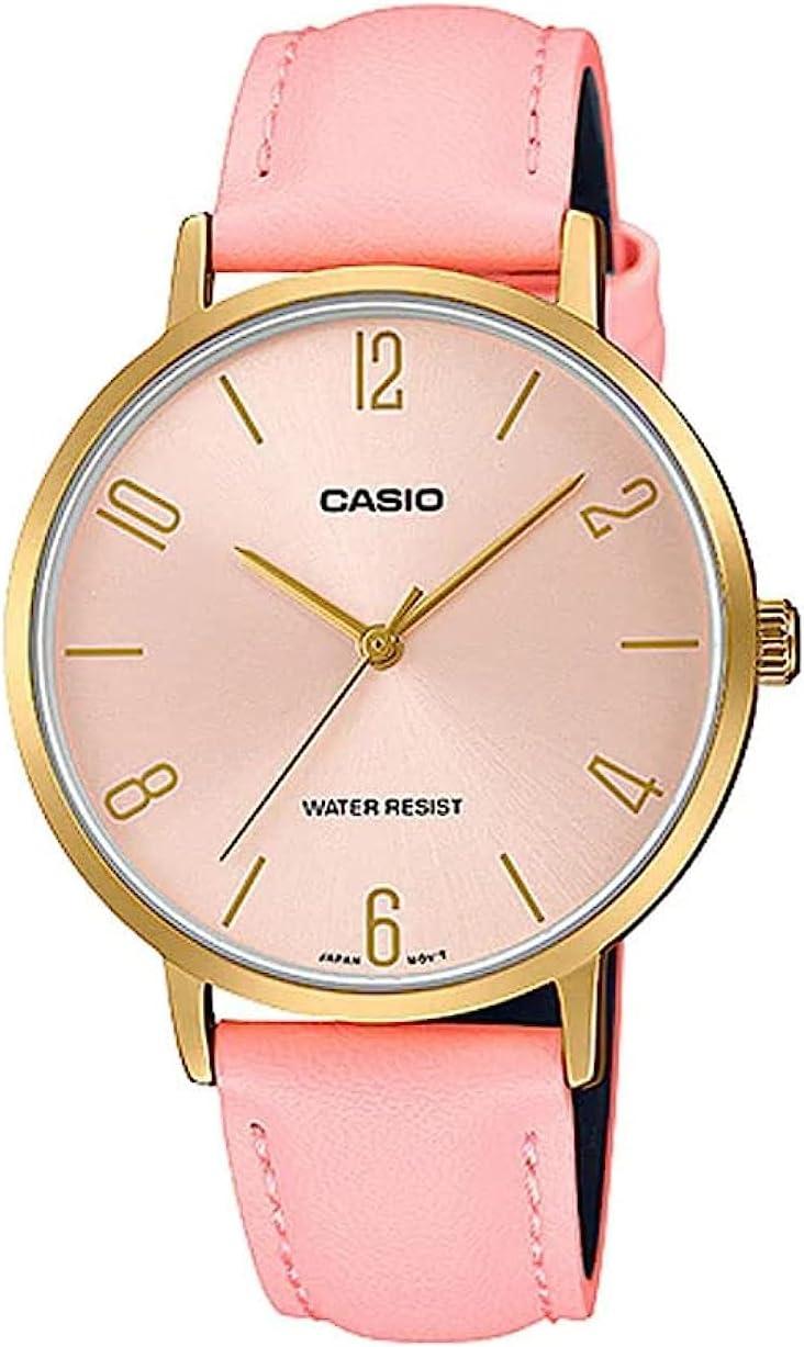 Casio LTP-VT01GL-4B Women's Minimalistic Gold Tone Pink Leather Band Watch