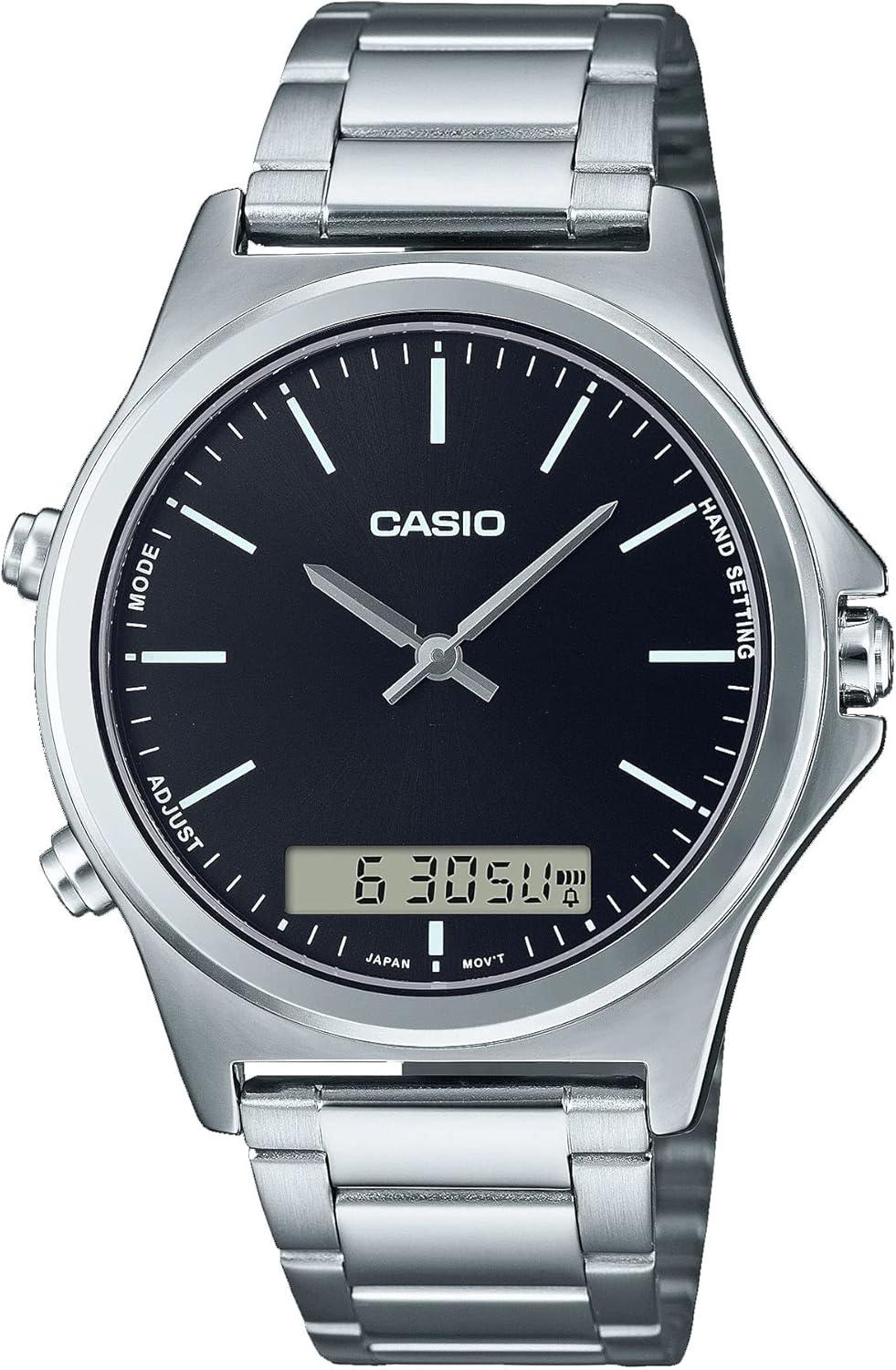 Casio MTP-VC01D-1E Men's Stainless Steel Black Dial Analog Digital Dual Time Zone Watch