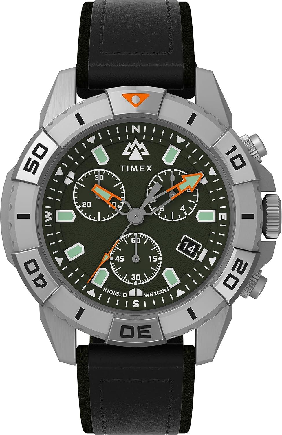 Timex Men's Expedition North Ridge 42mm Watch - Black Strap Green Dial IP Steel Case