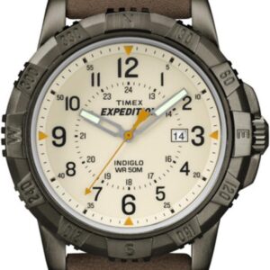 Timex Men’s T49990 Expedition Rugged Metal Brown/Natural Leather Strap Watch