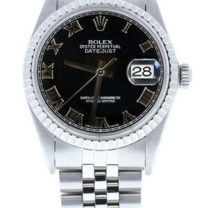 Rolex Mens Stainless Steel Datejust 16030 Black Roman Dial Engine Bezel (Certified Preowned)