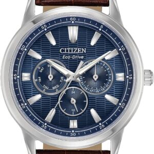 Citizen Men’s Eco-Drive Corso Classic Watch in Stainless Steel with Brown Leather Strap