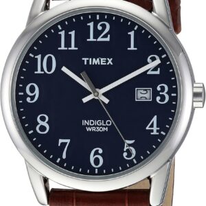 Timex Men’s Easy Reader 38mm Watch – Silver-Tone Case Blue Dial with Brown Croco Leather Strap