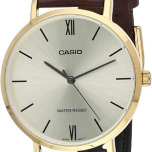 Casio LTP-VT01GL-9B Women’s Minimalistic Gold Tone Brown Leather Band Gold Dial Watch