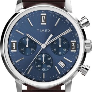 Timex Men’s Marlin 40mm Watch – Brown Strap Blue Dial Stainless Steel Case