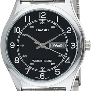 Casio MTP-V006D-1B2 Men’s Stainless Steel Easy Reader Black Dial Day Date Analog Dress Watch