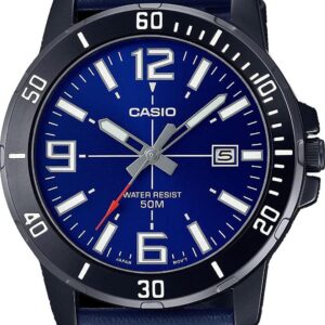 Casio MTP-VD01BL-2BV Men’s Enticer Blue IP Leather Band Blue Dial Casual Analog Sporty Watch