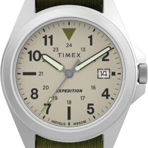 Timex Unisex Expedition Field 36mm Watch – Green Strap Natural Dial Silver-Tone Case