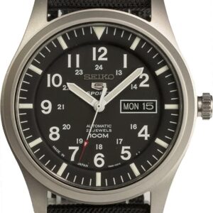 SEIKO 5 Sports Automatic Made in Japan Black Dial Nylon Strap Watch SNZG15J1 Men’s