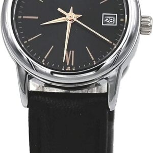 Casio LTP-V002L-1B3 Women’s Black Leather Band Black Date Dial 3-Hand Analog Watch