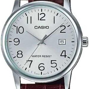 Casio #MTP-V002L-7B Men’s Standard Analog Leather Band Easy Reader Day Date Watch