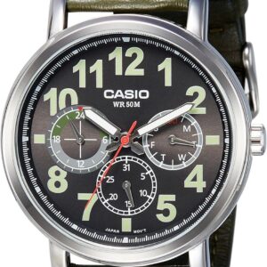 Casio MTP-E309L-3AV Men’s Standard Brown Leather Band Multifunction Black Dial Watch