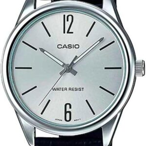 Casio #MTP-V005L-7B Men’s Standard Analog Black Leather Band Silver Dial Watch