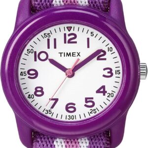Timex Girls TW7C06100 Time Machines Purple/Pink Stripes Elastic Fabric Strap Watch