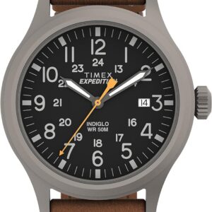 Timex Men’s Expedition Scout 40mm Watch – Gray Case Black Dial with Brown Ecco DriTan Leather Strap