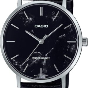 Casio MTP-VT01LM-1A Men’s Minimalistic Black Marbled Dial Leather Band Watch
