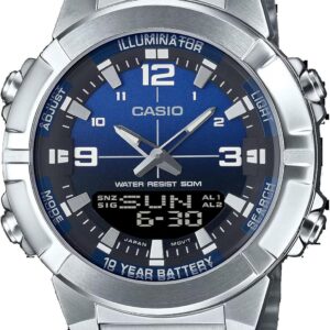 Casio AMW870DA-2A1V Men’s Stainless Steel Blue Dial Analog Digital Dual Time Zone Watch