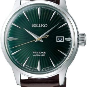 SEIKO Men’s PRESAGE ‘Mockingbird’ Cocktail Green Dial with Brown Leather Watch SRPD37J1