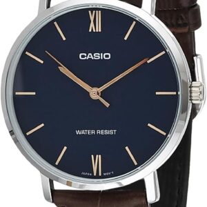 Casio MTP-VT01L-2B Men’s Minimalistic Blue Dial Brown Leather Band Analog Watch