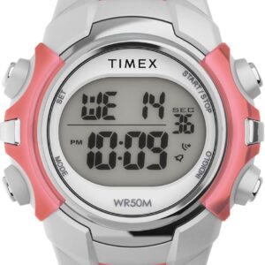 Timex Men’s Digital 33mm Watch – Pink Strap Digital Dial Silver-Tone Case