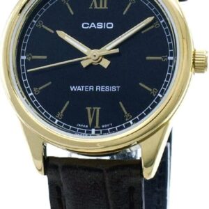 Casio LTP-V005GL-1B2 Women’s Gold Tone Brown Leather Band Black Dial Analog Dress Watch