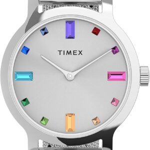 Timex Women’s Transcend 31mm Watch – Silver-Tone Case with Multicolored Stones