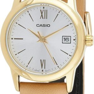 Casio LTP-V002GL-7B3 Women’s Gold Tone Brown Leather Band Silver Date Dial Watch