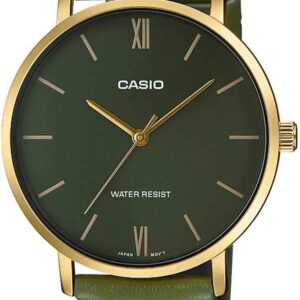 Casio MTP-VT01GL-3B Men’s Minimalistic Gold Tone Green Leather Band Watch