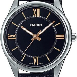 Casio MTP-V005L-1B5 Men’s Standard Analog Black Leather Band Roman Black Dial Watch