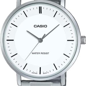 Casio MTP-VT04D-7E Men’s Minimalistic Stainless Steel White Concave-Shaped Dial Watch