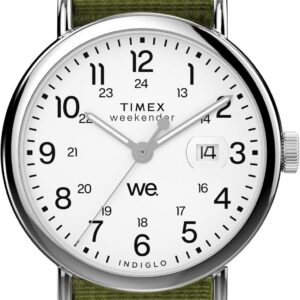 Timex Men’s Weekender 40mm Watch – Green Strap White Dial Silver-Tone Case