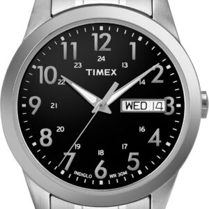 Timex Men’s T2M932 South Street Sport Black/Silver-Tone Stainless Steel Expansion Band Watch