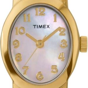 Timex Women’s Cavatina 18mm Watch – Black Strap Mother of Pearl Dial Gold-Tone Case