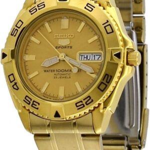 Seiko 5 Sports #SNZB26J1 Men’s Japan Gold Tone Stainless Steel 100M Automatic Dive Watch