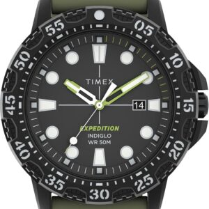 Timex Men’s Expedition Gallatin 44mm Watch – Black Case Green Dial with Green Silicone Strap