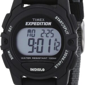 Timex Unisex Expedition Digital CAT 33mm Watch – Black Case with Black & Gray Striped Fabric Strap