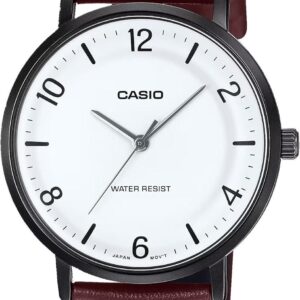 Casio MTP-VT03BL-7B Men’s Minimalistic Black IP Brown Leather Band Watch
