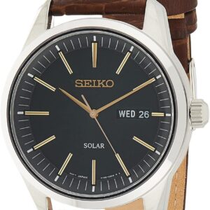 SEIKO Men’s Solar – Green Dial-Stainless Steel Quartz Leather Calfskin Strap