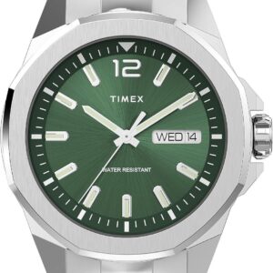 Timex Men’s Essex 44mm Watch – Stainless Steel Bracelet Green Dial Silver-Tone Case