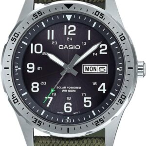 Casio Men’s Stainless Steel Solar Powered Cloth Strap, Green, 22 Casual Watch