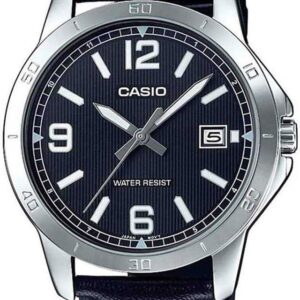 Casio MTP-V004L-1B Men’s Stainless Steel Black Leather Band Black Dial Date Watch