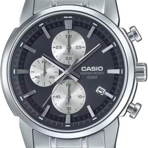 Casio MTP-E510D-1A2V Men’s Standard Stainless Steel Black Dial 50M Chronograph Sports Watch
