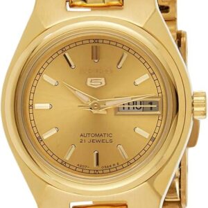 Seiko Women’s SYMA04 5 Automatic Gold Dial Gold-Tone Stainless Steel Watch
