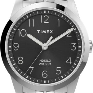 Timex Men’s South Street Sport 36mm Perfect Fit Watch – Silver-Tone Case Black Dial